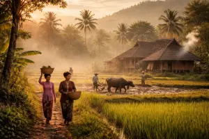 Ilustrasi - Wanci dalam budaya Sunda bukan sekedar penanda waktu tapi mencerminkan harmoni manusia dengan alam (Sumber : AI chatGPT)