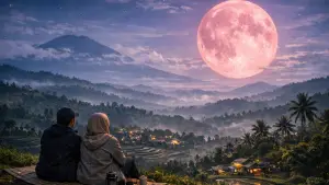 ilustrasi AI. Pink moon 1 April 2026 (Sumber: copilot)
