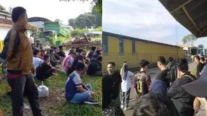 Aksi mogok kerja buruh di PT Star Comgistic Parungkuda menolak Gelombang PHK. Selasa (31/3/2026). (Sumber: Istimewa)
