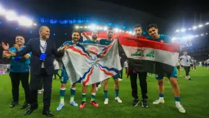 Selebrasi Frans Putros setelah berhasil membawa Irak tampil di Piala Dunia 2026 (Sumber: Instagram/@iraqnt_en)