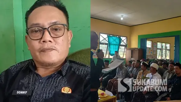 Ketua Tim Kerja Administrasi Pemerintahan Desa DPMD Kabupaten Sukabumi, Sony Sondani dan saat pemilihan PAW Kepala Desa Sumberjaya, Kamis (2/04/2026). (Sumber : SU/Ragil Gilang).