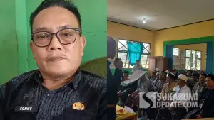Ketua Tim Kerja Administrasi Pemerintahan Desa DPMD Kabupaten Sukabumi, Sony Sondani dan saat pemilihan PAW Kepala Desa Sumberjaya, Kamis (2/04/2026). (Sumber : SU/Ragil Gilang).
