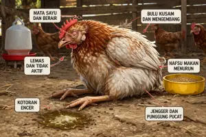 Ilustrasi - Ayam yang terserang penyakit (Sumber : AI chatGPT)