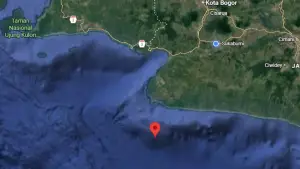 Titik gempa M4.5 di laut selatan Sukabumi, Kamis 2 April 2026 (Sumber: googlemaps)