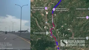 Antrian kendaraan menuju Sukabumi di tol bocimi saat long weekend paskah 2026 (Sumber: warganet google maps)