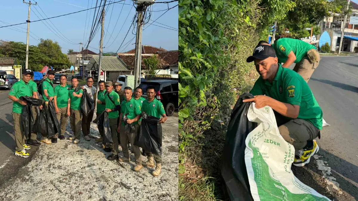 Kembalikan Keasrian Jalur Wisata Cikakak-Cisolok, Satpol PP Sukabumi Sisir Sampah Sisa Libur Lebaran