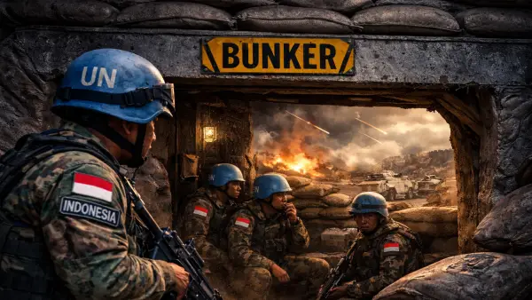 Ilustrasi prajurit TNI di Lebanon berada di dalam Bunker. (Sumber: Ilustrasi AI)