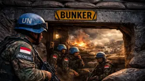 Ilustrasi prajurit TNI di Lebanon berada di dalam Bunker. (Sumber: Ilustrasi AI)