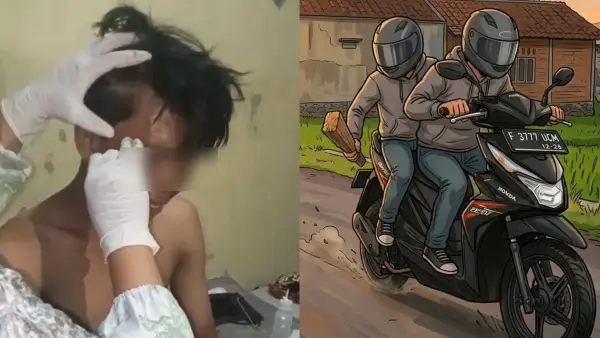 Pemuda Bantargadung mengaku jadi korban begal di Surade Sukabumi, motor dibawa kabur pelaku usai dihantam balok kayu. (Sumber Foto: Istimewa/AI)