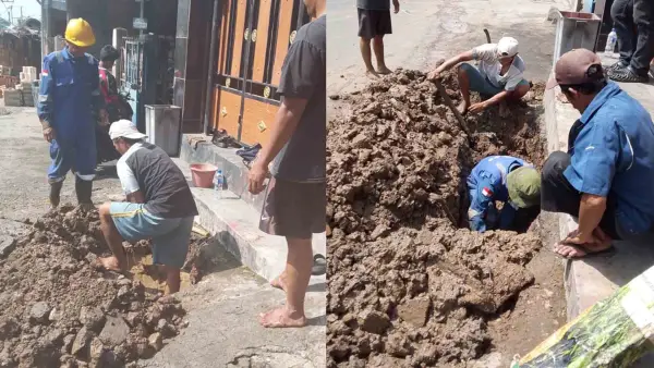 Perbaikan kebocoran pipa 8 inci di wilayah Pasirdoton Cidahu Sukabumi, Selasa (7/4/2026) (Sumber Foto: Dok. Perumdam TJM Cabang Cidahu)