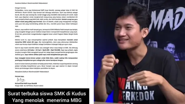 Surat Siswa SMK penolak MBG kepada Presiden Prabowo dan pendampingnya, Tiyo Ardianto. (Sumber: Istimewa)