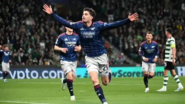 Selebrasi Kai Havertz setelah cetak gol ke gawang Sporting Lisbon (Sumber: web/espn.com)