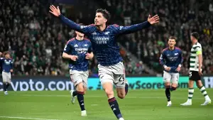 Selebrasi Kai Havertz setelah cetak gol ke gawang Sporting Lisbon (Sumber: web/espn.com)