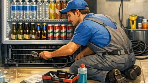 Ilustrasi AI, Merawat Kulkas Pendingin Minuman (Sumber: copilot)