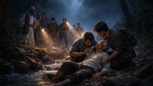 Ilustrasi penemuan lansia yang dinyatakan dilang di Leuweung Kisodra, Pabuaran, Sukabumi. (Sumber: Ilustrasi AI)