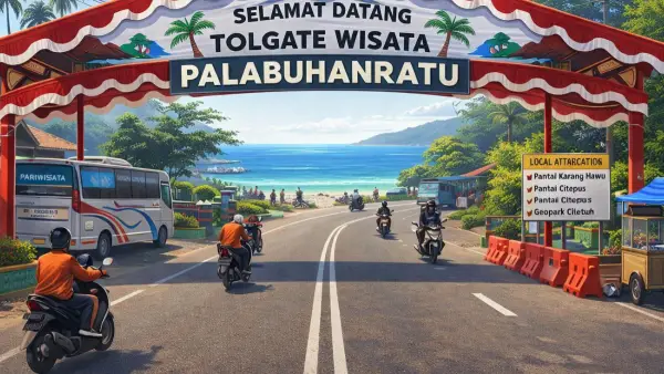Ilustrasi AI. Pemkab Sukabumi berniat hidupkan kembali Tollgate wisata Palabuhanratu demi PAD (Sumber: copilot)