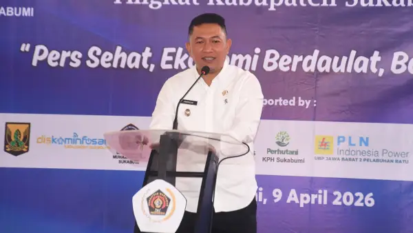 wakil Bupati Sukabumi, Andreas dalam peringatan Hari Pers Nasional (HPN). Kamis (9/4/2026). (Sumber: Dokpim)
