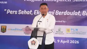 wakil Bupati Sukabumi, Andreas dalam peringatan Hari Pers Nasional (HPN). Kamis (9/4/2026). (Sumber: Dokpim)