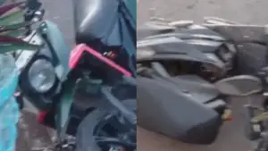 2 kendaraan roda dua terlibat kecelakaan di jalan nasional sukabumi bogor di Simpang Gelanggang Cisaat (Sumber: warganet)