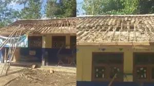 Kondisi Atap Gedung PAUD  SPS Nusa Mulya di Warungkiara yang rawan ambruk dan mengancam siswa. (Sumber: Istimewa)
