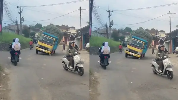 Truk colt diesel alami patah as di jalan alternatif Nagrak, Kabupaten Sukabumi | Foto : Dok. warga