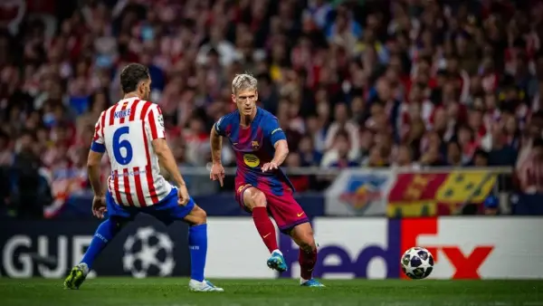 Aksi Dani Olmo di pertandingan Barcelona menghadapi Atletico Madrid di Liga Champions (Sumber: web/fcbarcelona.com)