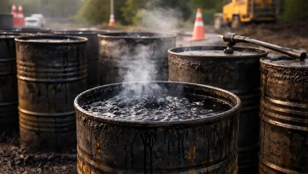 Ilustrasi aspalmentah dalam drum. (Sumber: Ilustrasi AI)