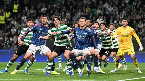 Aksi para pemain Arsenal dan Sporting Lisbon di leg pertama perempat final Liga Champions (Sumber: web/arsenal.com)