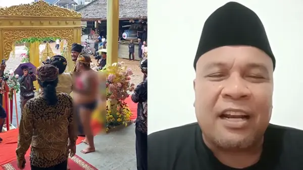 Screenshoot video pria berpakaian minim di acara adat di Sukabumi. (Sumber : Istimewa.).