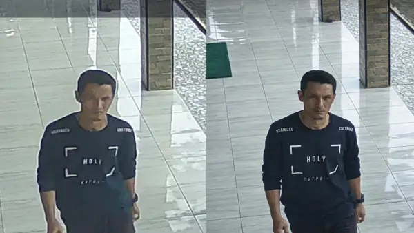 Sosok diduga pelaku penipuan modus Jumat berkah di Masjid Al Arfaj, Cibadak, Kabupaten Sukabumi | Foto : rekaman CCTV/edit by AI