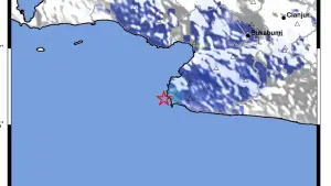 Episenter gempa yang mengguncang selatan Sukabumi pada Senin malam (20/4/2026). (Sumber Foto: BMKG)