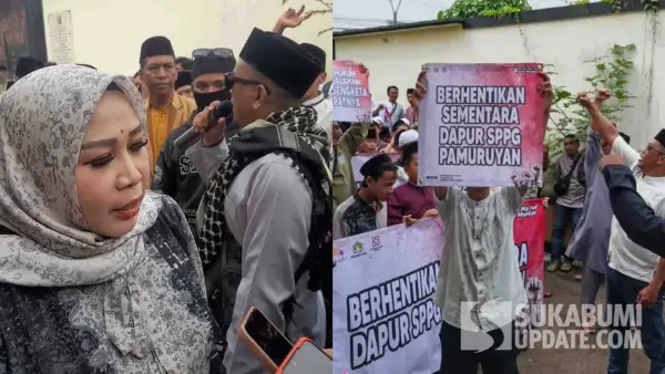 Sengketa lahan SPPG Pamuruyan Cibadak, Siti Eni Nuraeni (kiri) desak penghentian aktivitas dapur hingga proses hukum tuntas. (Sumber Foto: SU/Ibnu)