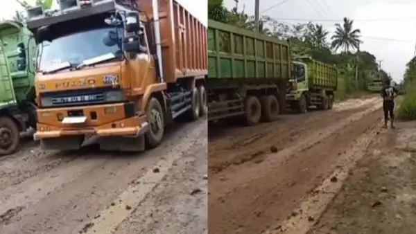Penampakan Jalan Desa Cikujang yang dipenuhi tanah akibat aktivitas truk Proyek Tol Bocimi. (Sumber: Dok Warga)