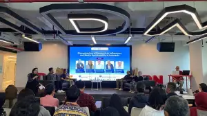 forum “Diseminasi Riset Influencers dan Keberlanjutan Media di Indonesia” yang digelar (AMSI) bekerja sama dengan BBC Media Action (BBC MA), dengan dukungan IDN Times.Rabu (22/4/2026). (Sumber: Istimewa)