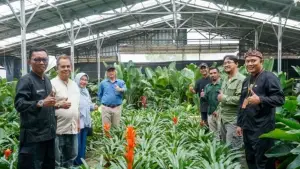 Kadistanhorti Jabar Dadan Hidayat (keempat dari kiri) didampingi jajaran saat Monev ke BBH Cimangkok Sukabumi. (Sumber : IG Distanhorti Jabar)