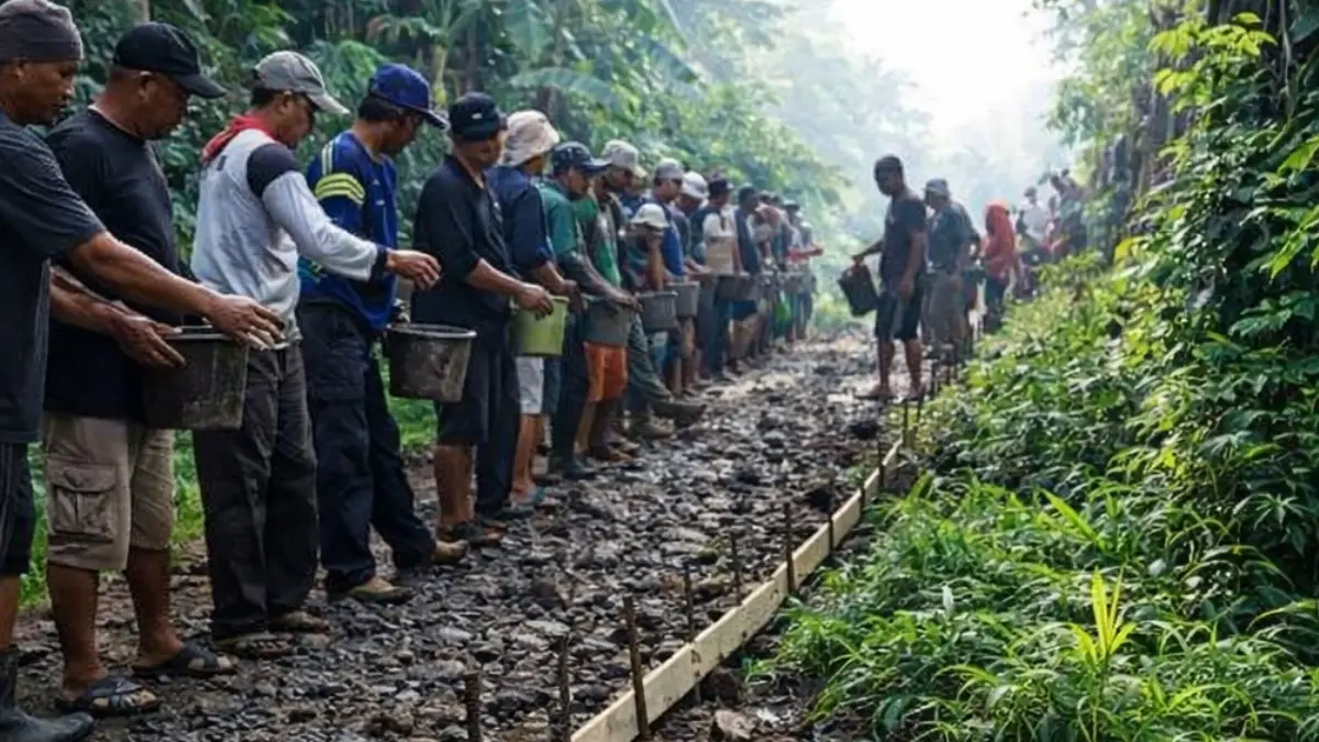 Gotong Royong Warga Nanggerang, Perbaiki Jalan Rusak di Hegarmanah Caringin