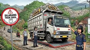 Ilustrasi penertiban truk ODOL di jalur Pajampangan Sukabumi. (Sumber Foto: AI)