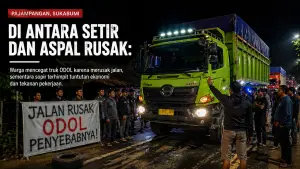 Ilustrasi penyetopan truk ODOL di Pajampangan. (Sumber: Ilustrasi AI)