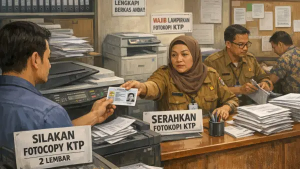 Ilustrasi AI, Teknologi Chip di E-KTP belum berfungsi karena birokrasi masih butuh fotokopi (Sumber: copilot)