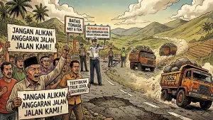 Merespons aksi warga Pajampangan terkait kerusakan jalan akibat truk ODOL. Langkah konkret berupa teguran perusahaan dan rencana operasi gabungan disiapkan Dishub. (Sumber Foto: Ilustrasi/AI)