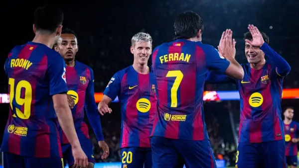 Selebrasi para pemain Barcelona setelah berhasil unggul di La Liga (Sumber: web/fcbarcelona.com)