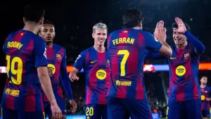 Selebrasi para pemain Barcelona setelah berhasil unggul di La Liga (Sumber: web/fcbarcelona.com)