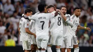 Selebrasi para pemain Real Madrid setelah Federico Valverde cetak gol (Sumber: web/realmadrid.com)