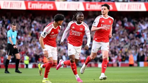 Selebrasi Eberechi Eze setelah mencetak gol ke gawang Newcastle United. (Sumber: web/arsenal.com)