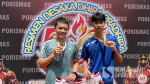 Muhammad Rizki Albian dan Alfadhli Abdillah dari SMK Nurul Ikhwan atlet bulu tangkis nomor ganda putra pada ajang Porismas 2026  | Foto : Asep Awaludin