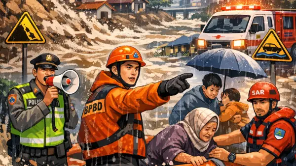 Ilustrasi AI. BMKG memprakirakan potensi hujan intensitas tinggi di sebagian wilayah Jabar (Sumber : copilot)