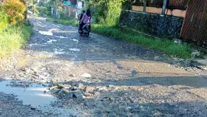 Kondisi jalan kabupaten ruas Bojonglopang - Cimerang (Sumber: dok warga)