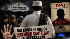 Ilustrasi DPO Dai Kondang yang lecehkan santriwati di Sukabumi masih buron. (Sumber: Ilustrasi AI)