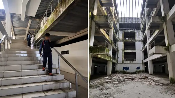 Para pelajar yang kedapatan bolos saat digiring Kasi Trantib Kecamatan Palabuhanratu di sebuah gedung terbengkalai. Selasa(12/5/2026). (Sumber: Istimewa)