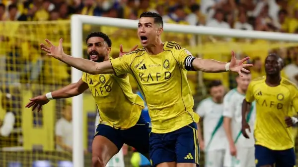 Selebrasi Cristiano Ronaldo setelah mencetak gol ke gawang Al Ahli Saudi (Sumber: Instagram/@cristiano)